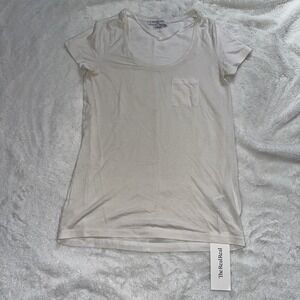 Gerard Darel Shirt Womens 0 Ivory Scoop Neck Silk Cotton Pocket Tee Quiet Luxury
